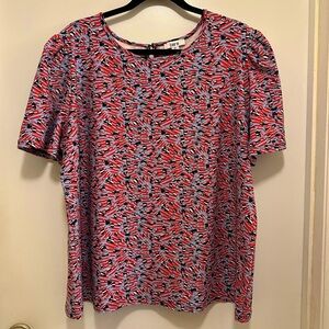 Bar III Blue and Red Patterned Puff Sleeve Top Size 2X